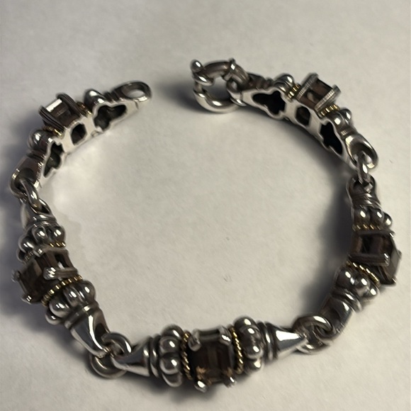 Lagos Caviar Silver and Gold Link Bracelet with 5 Emerald Cut Brown Topaz Stones - Picture 3 of 3